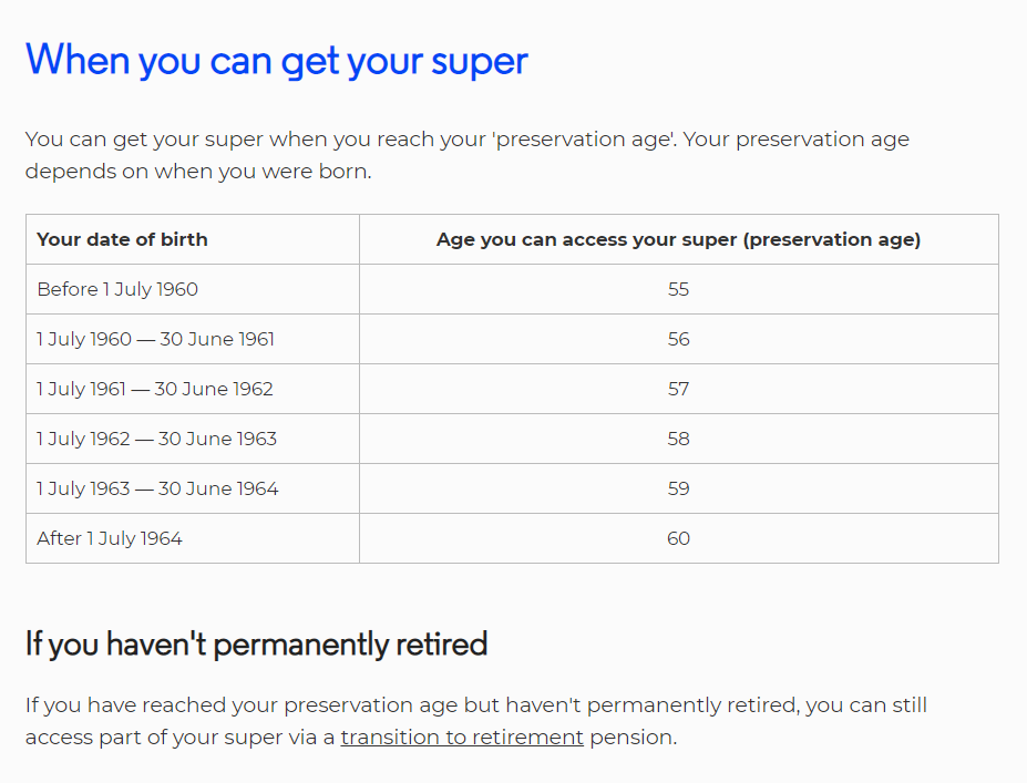 Age you can get your superannuation